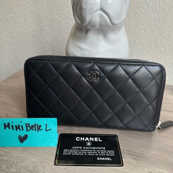 CHANEL ZIP AROUND WALLET LAMBSKIN W/ Silver HW - Picture 1 of 12